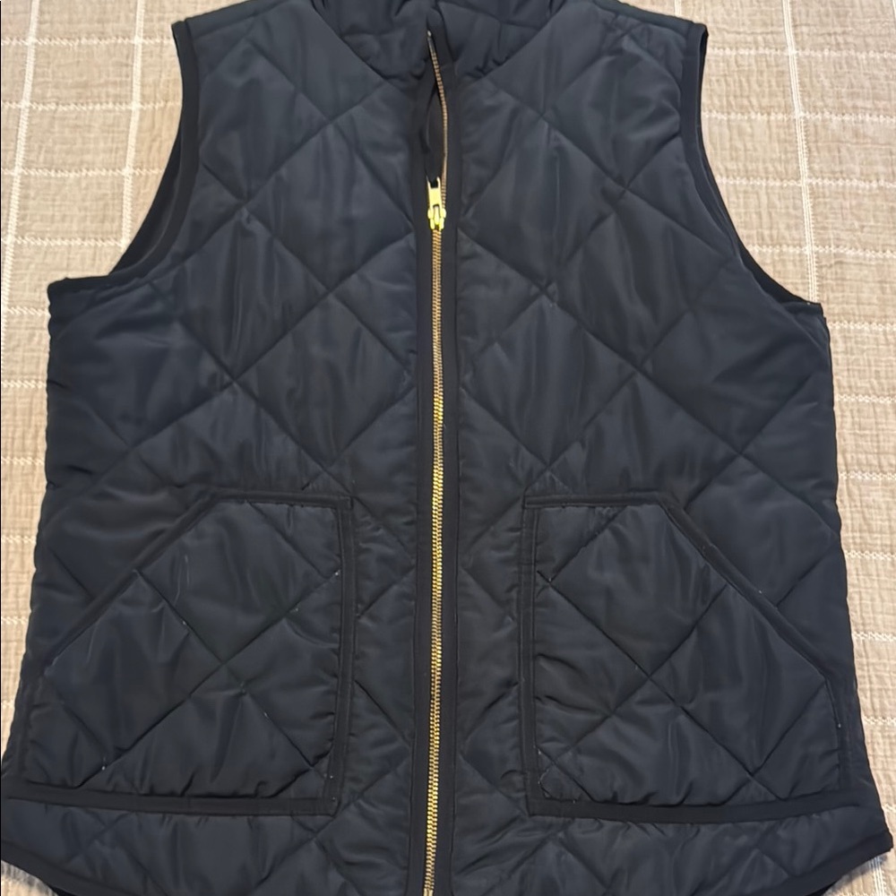 JCrew Black Quilted Vest with Gold Zipper